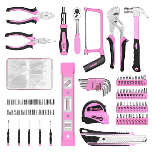 DEKOPRO Tool Set: 228 Piece Home Tool Kit, Household Basic Repair Tool Set Comes with Storage ToolBox, Socket Wrench Set for Car, Hand Tool Box Set for Home - Pink - color: Pink