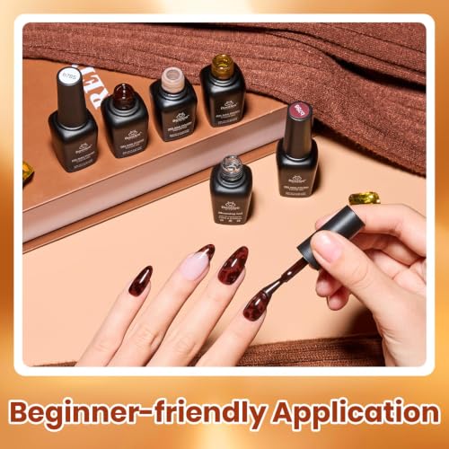 Beetles Fall Gel Polish Set with Blooming Gel, Amber Tortoise Marble Effect - color: A - Amber Brown | Amber Attraction