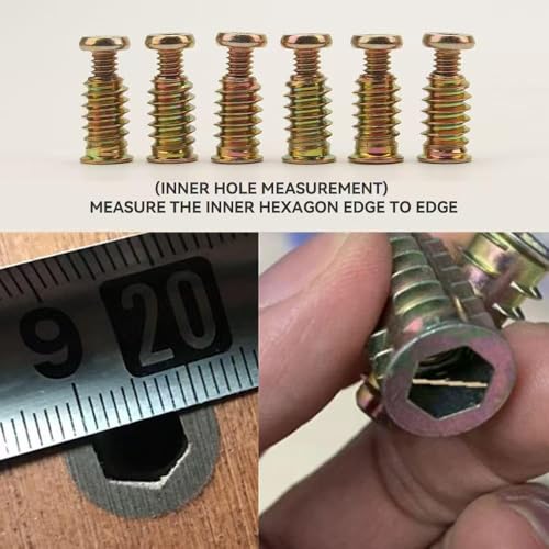 16 Pieces 1/4-20 x 3/4" Furniture Screw Nut Threaded Wood Insert, 16 Pieces 1/4-20 x 19/32" Wood Inserts Bolt Fastener Connector Hex Socket Drive Screw-in Nuts with Hex Spanner - size: 16pcs