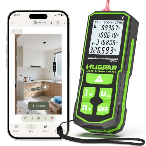 Huepar 330Ft Laser Measuring Tool with APP, 5 Years Warranty, Rechargeable Bluetooth Distance Meter, 1/16in Accuracy, Angle Sensor, Multiple Modes, IP54, Home&Construction, Fathers Days Dad Gifts - size: 330Ft-Standard