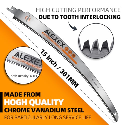 ALEXEX 6Pcs 15" Japanese Teeth Reciprocating Saw Blades for Wood Cutting and Tree Trimming, 6TPI Arc Curved Wood Sawzall Blades for PVC Pipe Cutting, Cr-V Sabre Sawzall Pruning Blades 15 Inch - size: 15 Inch 6TPI
