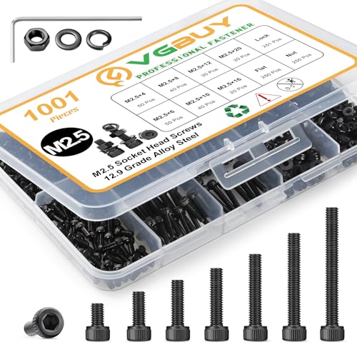VGBUY 1001Pcs M2.5 Screws Kit,Black M2.5 Screws (7 Sizes 4-20mm),Hex Socket Head Cap Small Metric Bolts Nuts Assortment,12.9 Grade Alloy Steel,Black Oxide, 4/6/8/10/12/16/20mm - size: M2.5x4/6/8/10/12/16/20mm, style: Socket Head