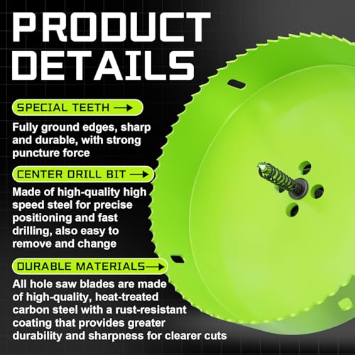 3-1/8" (79mm) Bi-Metal Hole Saw with Arbor - Multi-Material Cutting Kit for Thin Iron, Wood & Drywall - High-Speed Steel Teeth with Smooth Cutting Edge,Fast Chip Removal & Bonus Dust-Proof Bag - size: 3-1/8" (79mm)