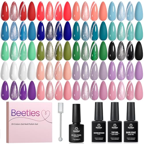 Beetles Fall Gel Polish Set, Daily Pop Collection, 20 Colors Gel Polish Kit | Base Coat Glossy Glitter Top Coat and Magnet, Cat Eye Effect, Soak Off UV LED Gel Polish for DIY Nail Art Manicure - color: Daily Pop