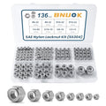 136PCS SAE Lock Nuts Assortment Kit 6-32 8-32 10-32 10-24 1/4-20 5/16-18 3/8-16 1/2-13, 304 Stainless Steel Nylon Insert Locknuts Set - size: #6#8#10 1/4 5/16 3/8 1/2