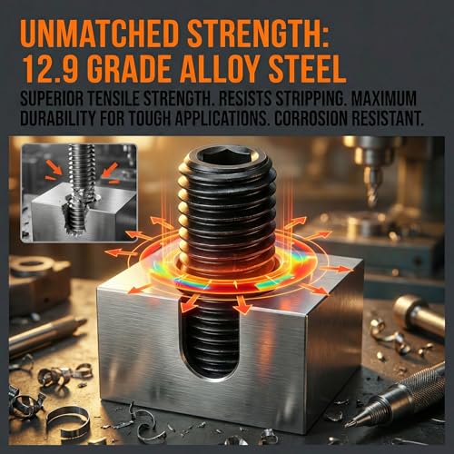 360 Pcs Set Screws Assortment Kit (32 Sizes, Metric & SAE) – 12.9 Alloy Steel Hex Socket Grub Screws with Allen Keys for Door Handles, Bathroom Fixtures, Knobs & Machinery