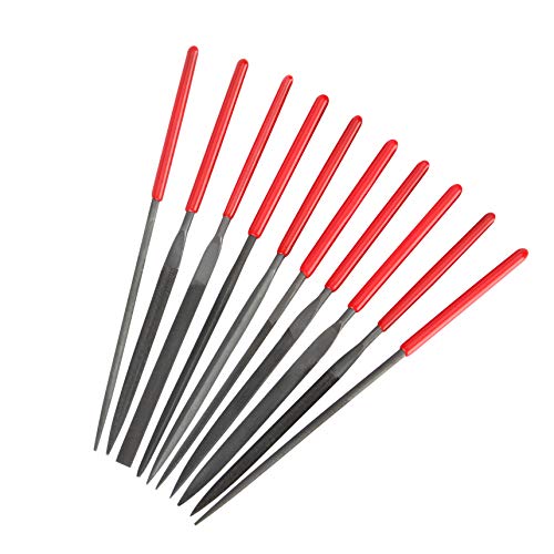 10Pcs Needle File Set- Hardened Alloy Steel, Mini Set Includes Tapered Round, Half Round, Barrette, Crossing, Knife, Warding, Square, Three Square