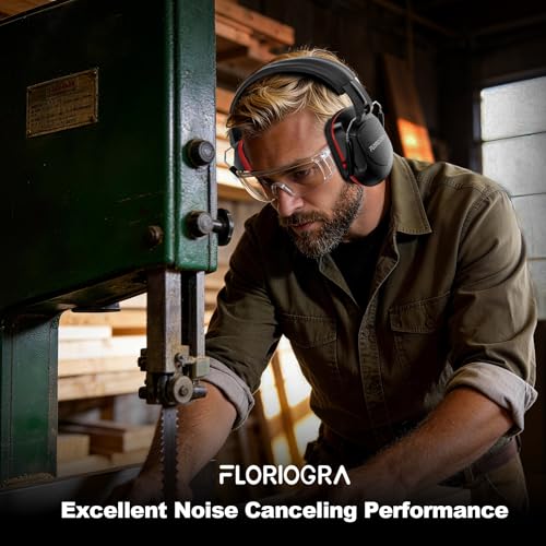 Floriogra Noise Reduction Ear Muffs, NRR 34dB Ear Protection, Hearing Protection Noise Cancelling Headphones for Adults Kids Autism, Shooting Ear Protection for Gun Range, Mowing, Construction - color: Red