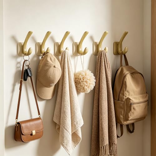 4 Pack Adhesive Wall Hooks for Hanging 22LB Heavy Duty, Wood Grain Waterproof Hooks for Coat Hat Tote Bag & Home Organization (4, White) - color: White
