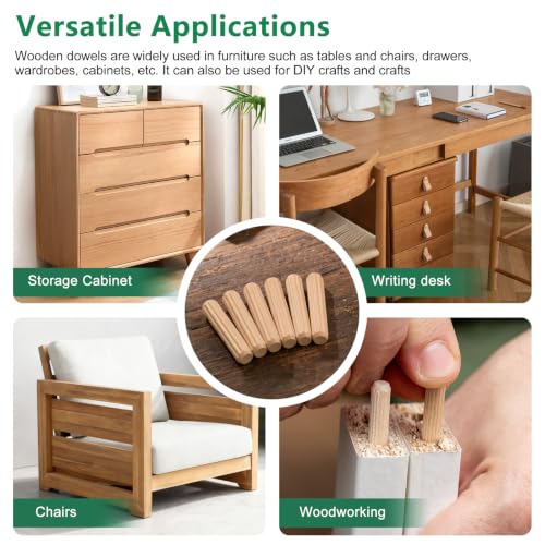 150Pcs Wood Dowels Kit 1/4 x 2inch, Wooden Dowel Pins, Fluted Wood Dowels Rods for Crafts, Furniture, DIY Manual - size: 1/4"x 2"-150pcs