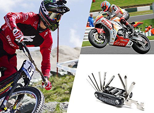 Motorcycle Bike Mechanic Repair Tool Kit with 16 In 1 Multi-Function Allen Key Multi Hex Wrench Screwdriver for Home Outdoor Travel Camping Sport Bicycle Cycling