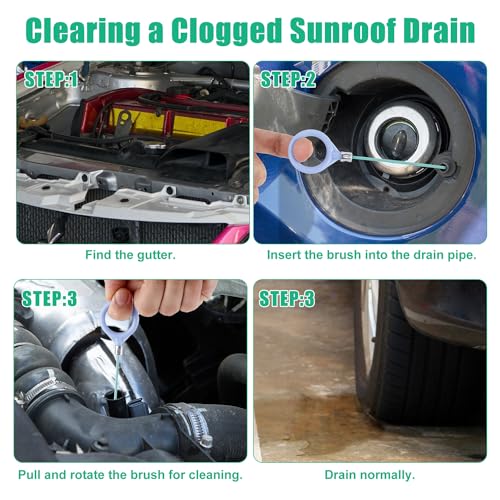 lasuroa 9.84ft 2pcs Auto Sunroof Drain Cleaning Tool, Flexible Sunroof Drain Line Cleaner Tube Cleaning Brush Long Slim Drain Dredge Cleaning Tool for Car Windshield Wiper Drain Hole