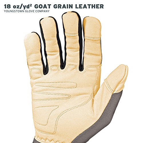 Youngstown Glove Hybrid Plus Leather Palm Heavy Duty Work Gloves For Men - Washable, Durable, Form-Fit - Gray - size: Medium (Pack of 1)