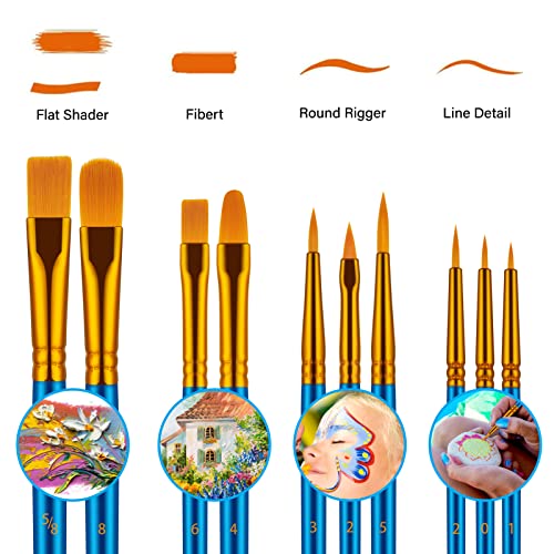Paint Brushes Set for Acrylic Painting, 20 Pcs Oil Watercolor Acrylic Paint Brush, Artist Paintbrushes for Body Face Rock Canvas, Kids Adult Drawing Arts Crafts Supplies, Blue - color: Blue