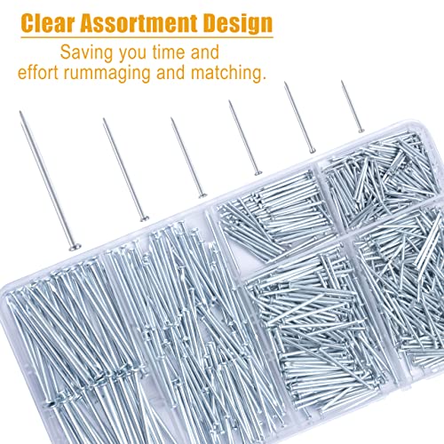 KURUI 700pcs Hardware Nails for Hanging Pictures, Up to 2"-Long Finish Nails Assortment Kit for Wall Art Decor, 640 Frame Nails and 60 Small Finishing Nails for Drywall Wood - Silver Picture Hangers - color: Silver