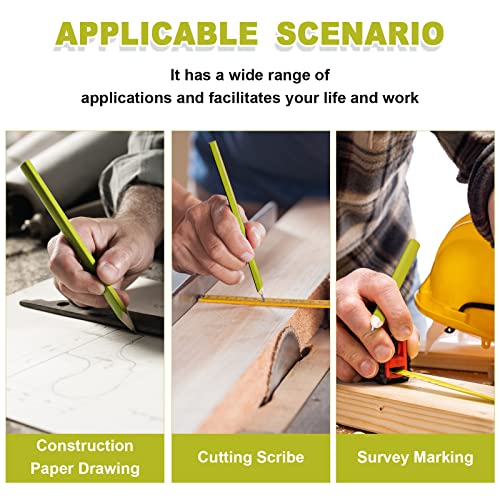 Honoson 200 Pcs Flat Construction Pencils with Printed Ruler Wood Graphite 2 Pcs Carpenter Pencil Sharpener for Woodworking Marking Tool(Yellow) - color: Yellow