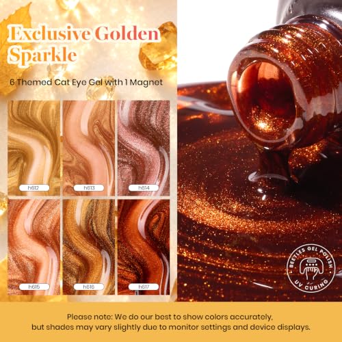 Beetles Fall Cat Eye Gel Nail Polish Set - Gilded Leaves 6 Colors - color: A - Glass Cat Eye | Gilded Leaves