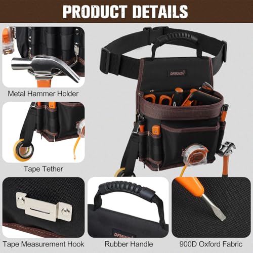 Small Tool Pouch with Belt, 10 Pockets, Carry Handle