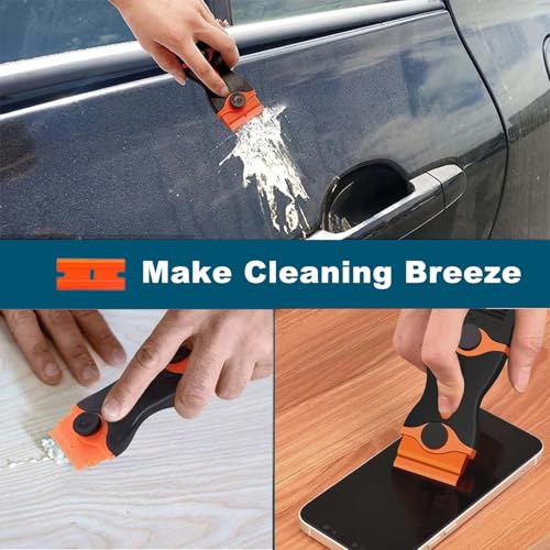 2 Pack Razor Blade Scraper Tool With Extra 10pcs Plastic Blades And 10pcs Metal Blades, 2-in-1 Scraper Tool Cleaning Razor Scraper For Decals, Stickers, Labels, Caulk, Adhesive, Paint, Cooktop