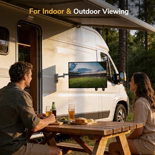Mount-It! Lockable RV TV Mount for Camper, Trailer, Motorhome, Truck & Boat, Full Motion, Quick Release, Rust-Resistant Aluminum, Dual Wall Plates for Indoor & Outdoor, 19-43 TVs, 33 lbs, VESA 200x200