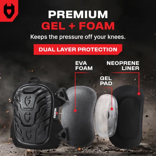 NoCry Professional Gel Knee Pads for Work with Soft Foam and Gel Cushion — Heavy Duty Cap, Reinforced Adjustable Straps, Military Grade Rivets and Built-in Hang Loops — Perfect for Construction - style: Original