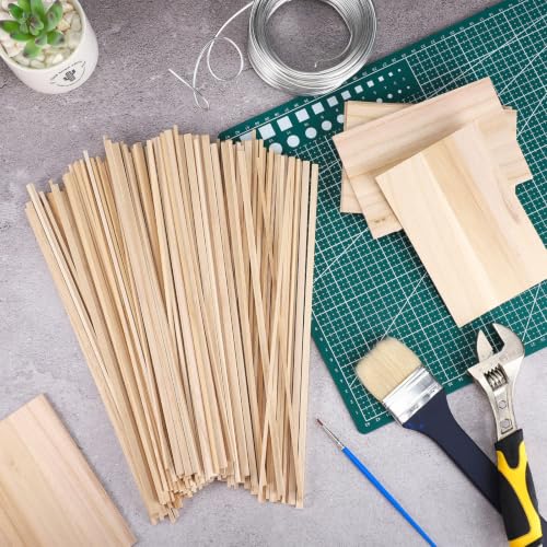 240 Pieces Balsa Wood Sticks Hardwood Square Wooden Craft Dowel Rods Unfinished Balsa Wood Sheets 12 Inch Thin Wooden Strips 1/4 Inch 1/8 Inch for DIY Molding Crafts Projects Making
