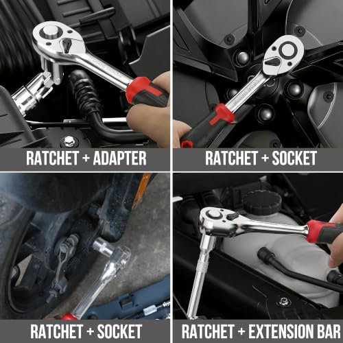 Hi-Spec Home Garage Mechanics DIY Tool Kit Metric Sockets Ratchet Wrench - size: 52 PCS