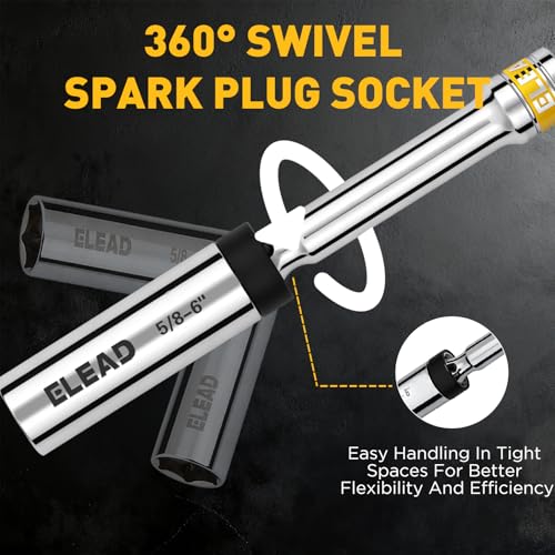 5/8" Swivel Magnetic Spark Plug Socket, 3/8" Drive x 6" Total Length, Thin Wall Spark Plug Removal Tool, 360 Degree Swivel, Enhanced Magnetic, 6-Point Design, Cr-V Steel - size: 5/8" x 6" Spark Plug Socket