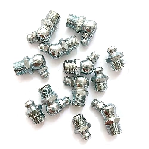 3/8"-24 12Pcs Grease Fitting Assortment - Straight 45 90 Degree Zerk Fittings, Galvanized Steel for Industrial/Agricultural Machinery, Cars, Ships - size: 3/8"-24 12Pcs