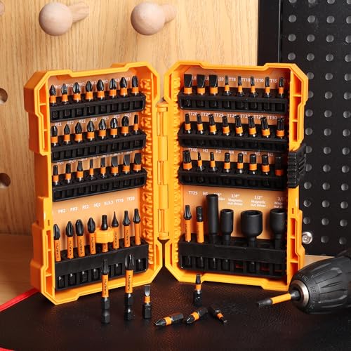 MulWark 63-Piece Impact Driver Bit Set, Impact Rated S2 Steel Impact Bit Set with Color-Coded Torx Bit and Magnetizer, Professional Tool Kit for Impact Drivers, DIY, and Construction