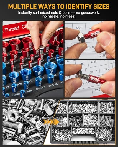66 Pcs Nut and Bolt Thread Checker, 34SAE/32Metric Thread Gauges