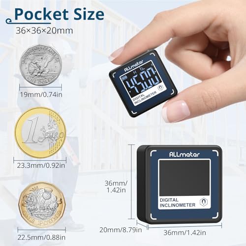 Mini Digital Angle Finder,0.05° Magnetic Inclinometer,USB-C Rechargeable