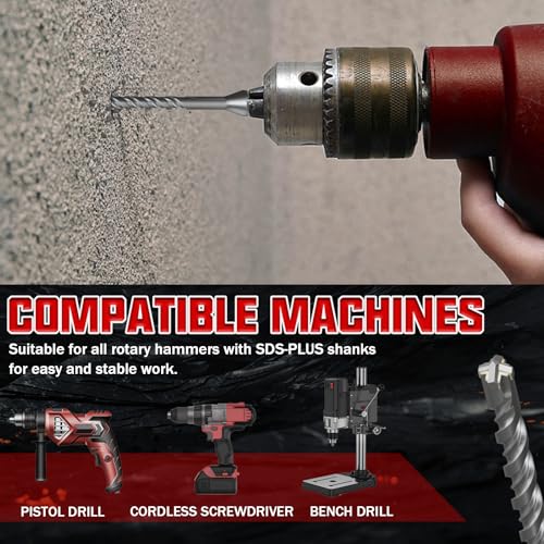 CSOOM SDS Plus Rotary Hammer Drill Bit 1/4"x4.33", Professional Concrete Drill Bit for Concrete, Brick, Stone and Cement Walls - size: 1/4"x4.33"