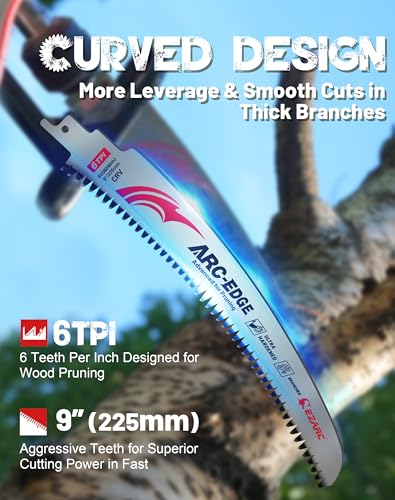 EZARC Arc Edge Reciprocating Saw Blades, 9-Inch 6TPI for Pruning, 3-Pack - size: 9 Inch