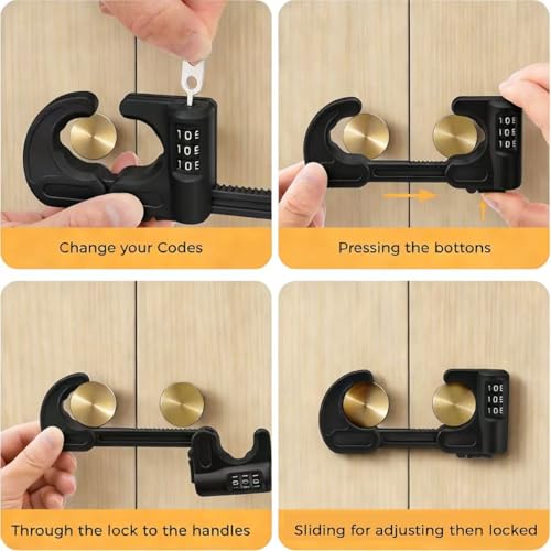 4 Pack Cabinet Locks with Combination Baby Proof Cabinet Door Lock Multifunctional Adjustable Child Safety Lock Knobs Door Lock for Knob Handle (Black) - color: Black
