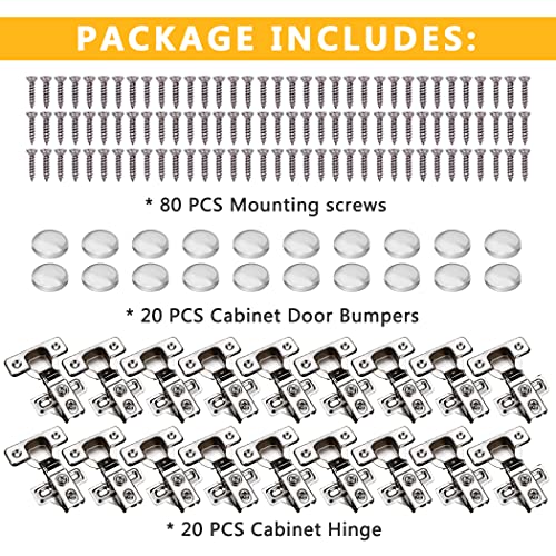 20 Pack Soft Close Cabinet Door Hinges for 1/2 Inch Overlay Cupboard, 105 Degree Opening Angel, Stainless Concealed Kitchen Cabinet Hinges with Mounting Screws, Manual and Door Bumpers - size: 1/2 inch Overlay