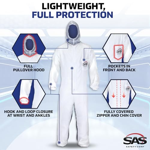 SAS Safety 6938 Moon suit Nylon Cotton Coverall, Large, White - size: Large