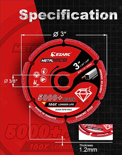 EZARC Diamond Cutting Wheel 3 x 3/8 Inch, 5000+ Cuts on Metal, 2 Pack, Gray, Die Grinder, Diamond Material - style: 3 x 3/8 Inch