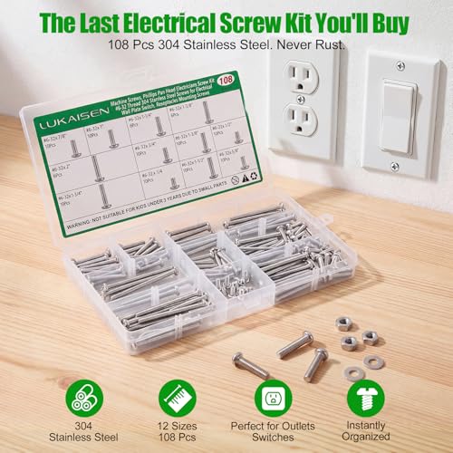108 Pcs #6-32 Phillips Pan Head Machine Screws Kit, 304 SS | For Electrical Outlet, Switch Plate, Junction Box, Furniture Repair, 12 Sizes (1/4" To 2"), Clear Label Storage Box,Anti-Rust - size: SS 108Pcs #6-32（1/4" to 2" ）2 Pan