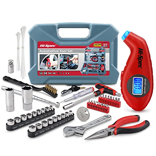 Hi-Spec Compact Auto Garage Tool Kit with Digital Tire Pressure Gauge - size: 65 PCS