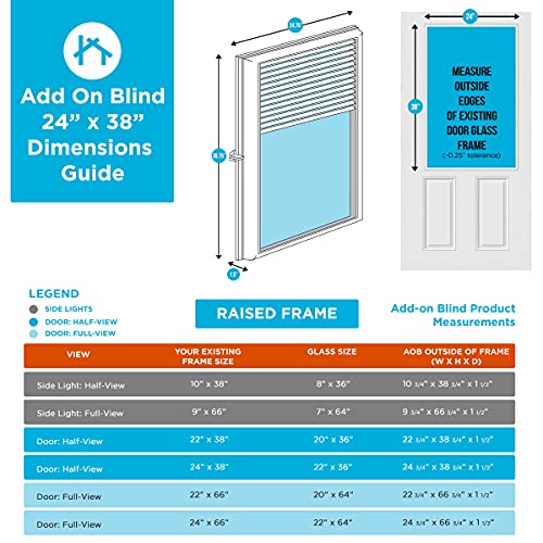ODL Add On Blinds for Raised Frame Doors - Outer Frame Measurement 24" x 38" - Home Improvement - Easy to Install, Use and Maintain - Innovative Window Shades Behind The Tempered Safety Glass Panels - size: 24"W x 38"H