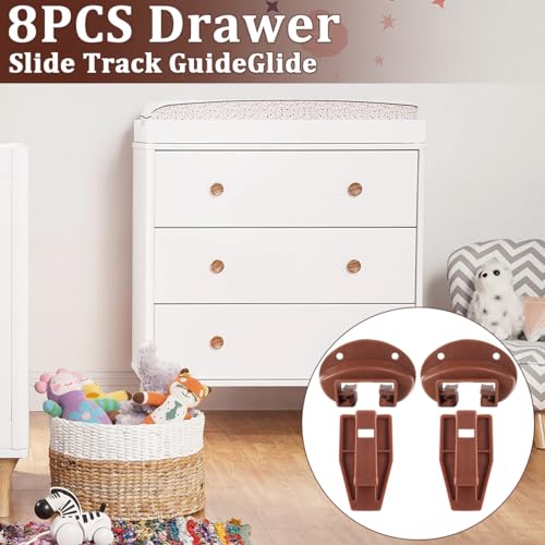 8 Set Drawer Guide Kit, Enhanced Commercial Slide Style Drawers for Kenlin Rite-Trak II 168, Vaughan Bassett, Legacy, Replacement Dresser Drawer Slides Repair Kit with Roller (Drawer Slides 8 Pack) - style: Drawer Slides 8 Pack