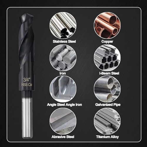 3/4 Cobalt Drill Bit for Metal and Hardened Steel, 1/2 Inch Reduced Shank M35 HSS Twist Heavy Duty Drill Bits, with Index Storage Case - size: 3/4 in