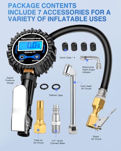 Nilight Tire Inflator with Digital Pressure Gauge 250PSI Heavy Duty - color: Tire Pressure Gauge Style 3