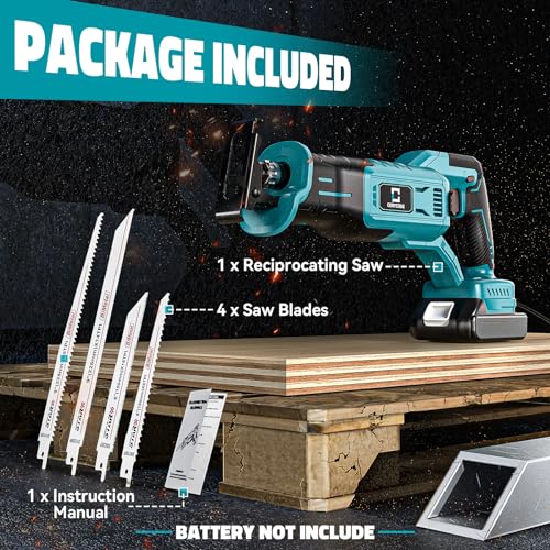 Cerycose Cordless Reciprocating Saw Compatible with Makita 18V Battery, Variable Speed 1" Stroke Length,3200 SPM, Toolless Blade Change, 4 Saw Blades for Metal Wood PVC Cutting (Tool Only) - style: Two-handed for Makita battery