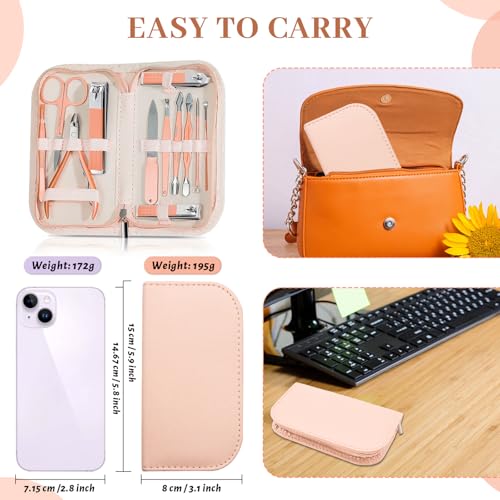 Manicure Set Nail Clipper Set Men Women 12 in 1 Nail Care Kit with Portable Case Travel Manicure Pedicure Tools Grooming Kit Beauty Salon(Rose Gold) - color: rose gold