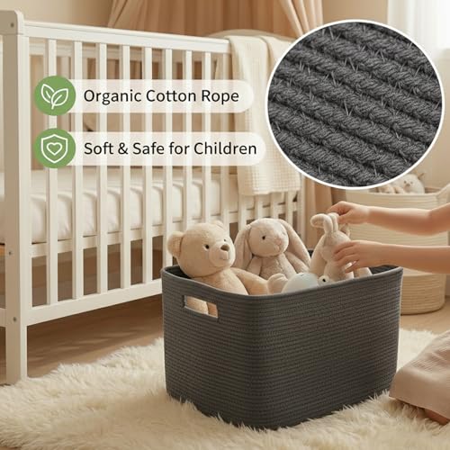 JMvicyroam 65L Large Woven Cotton Rope Blanket Basket, Grey - color: Grey, size: 65L