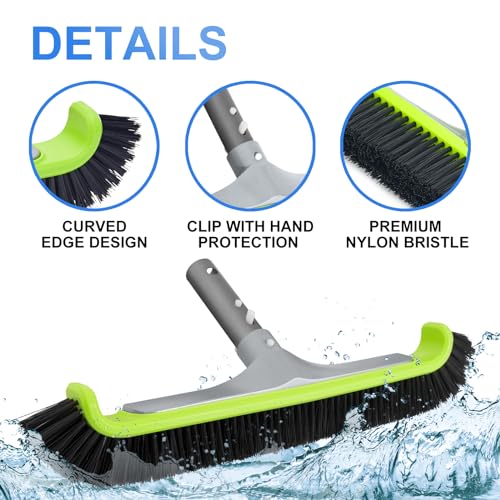 Sepetrel 3-Piece Pool Cleaning Kit (No Pole), 17.5" Aluminum Wall Brush, Leaf Skimmer Net with Rubber Edge and 90° Rotatable Scrub Brush for Above Ground Pools and Vinyl Liners - size: Rubber Edge Rake(No Pole)