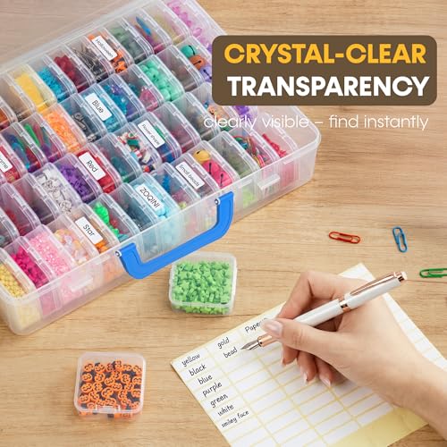 Bead Organizer with Handle, 60Pcs Small Clear Bead Storage Boxes with Labels, Large Craft Case and Mini Plastic Dispensing Containers for Jewelry Making Diamonds Arts Screws Seeds Small Parts - size: 1 Pack - 60 Pcs (2.16" x 2.16" x 0.78")