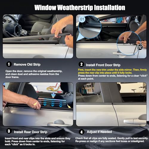 Window Molding Trim for 2016-2021 Honda Civic 4-Door Sedan | 4PCS Black Rubber Weatherstrip Seals, Replaces #72450-TEA-T01, Built-in Metal Layer, No Modifications Needed - size: 2016-2021 Honda Civic